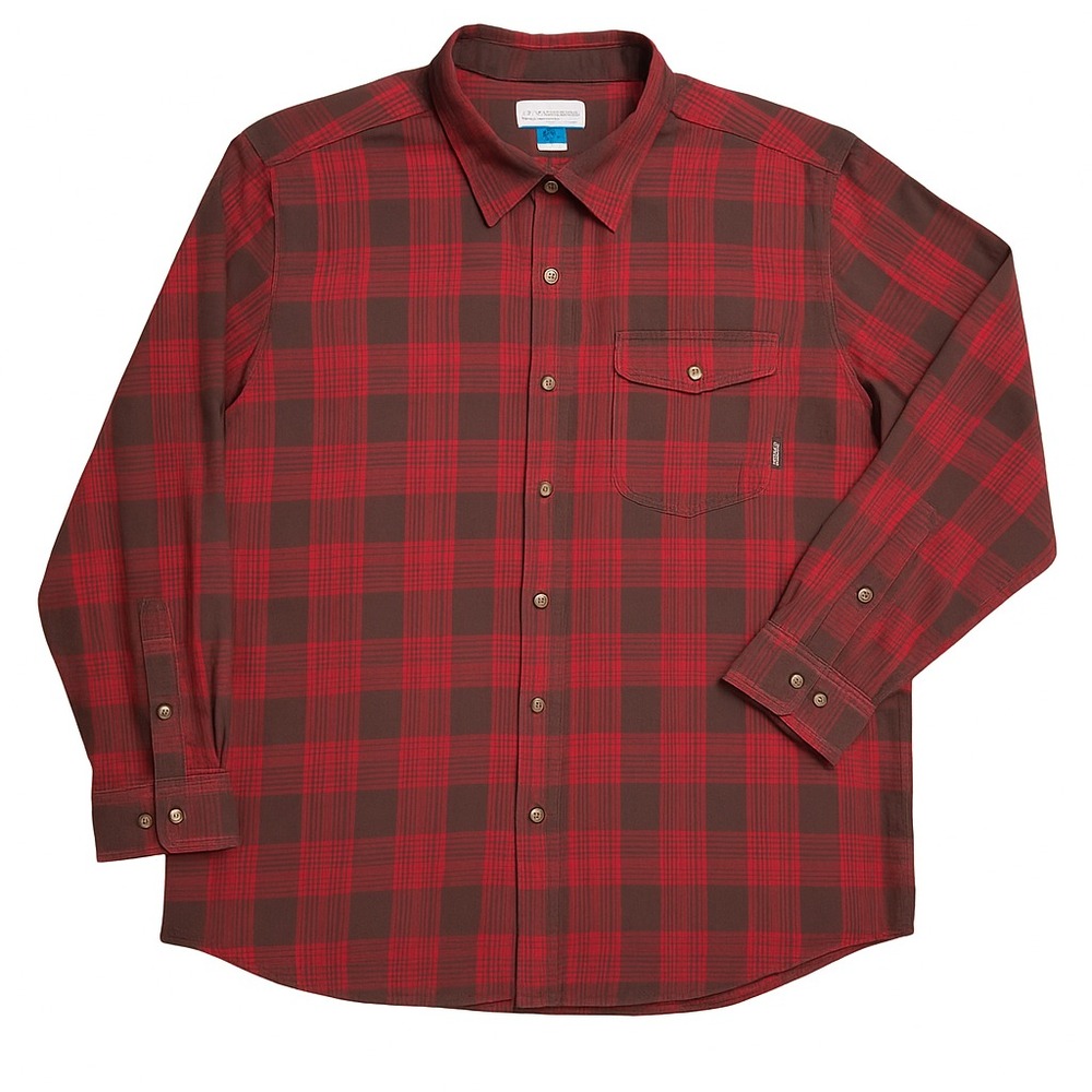 Columbia Men's 3XT Tall Plaid Button Up Shirt Red Brown Cotton Roll‎ Tab Outdoor